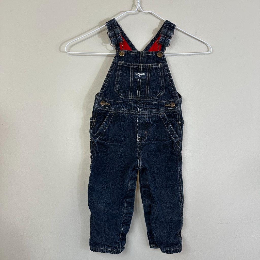 Oshkosh B'gosh Flannel Lined Denim Vestbak Overalls Unisex Baby 18 Months Euc